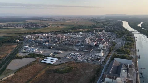 Aerial view of industrial complex in Bantzenheim, France. Stock Footage 342184909