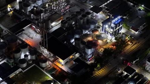 Aerial view of industrial complex at night Stock Footage 341720189
