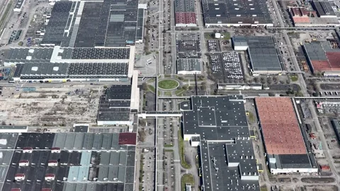 Aerial view of industrial complex with roads, France. Stock Footage 332341346