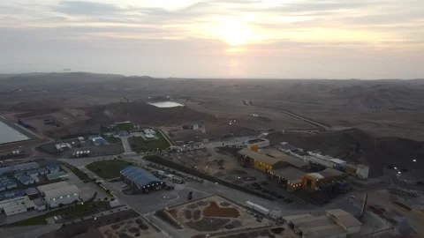 Aerial view of industrial mining complex at sunset Stock Footage 337673721