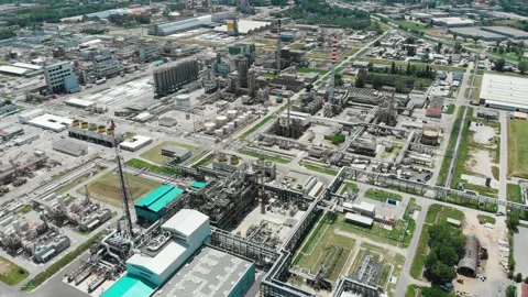 Aerial view of an industrial park and a refinery in an Italian city. Stock Footage