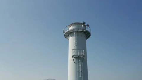 Aerial View Industrial Plant Stack Close Up Video stock 129146374