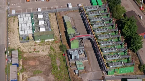 Aerial view of industrial power generators in Doncaster, United Kingdom. Stock Footage 340334936