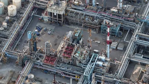 Aerial view of industrial refinery complex in Bantzenheim, France. Stock Footage 341418563