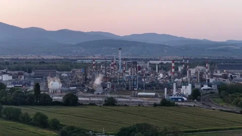 Aerial view of industrial refinery complex in Bantzenheim, France. Stock Footage 342193019