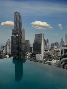 Aerial view of an infinity pool in the thai metropole Bangkok, Thailand Stock Photos