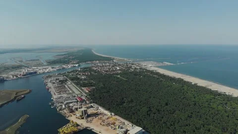 Aerial view of a infrastructure of a seaport, with various industries. Stock Footage 137223795