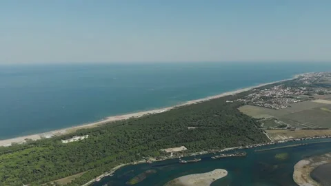 Aerial view of a infrastructure of a seaport, with various industries. Stock Footage 137224135