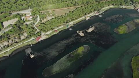 Aerial view of a infrastructure of a seaport, with various industries. Stock Footage 137224196