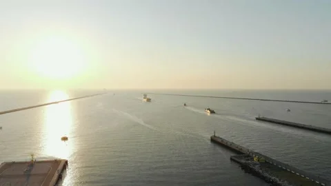Aerial view of a infrastructure of a seaport, with various industries. Stock Footage 137224554
