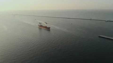Aerial view of a infrastructure of a seaport, with various industries. Stock Footage 137224579