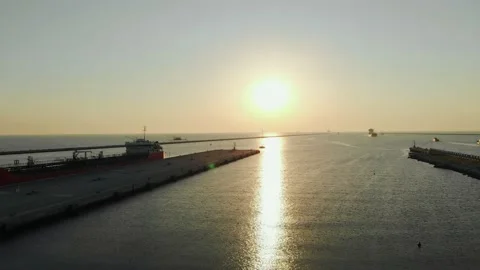 Aerial view of a infrastructure of a seaport, with various industries. Stock Footage 137224600
