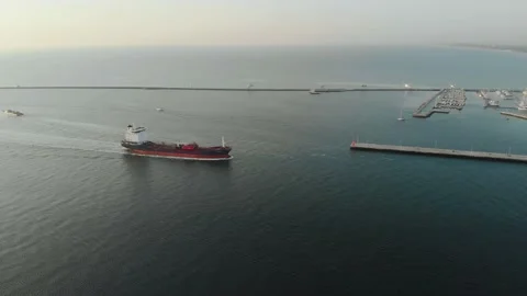 Aerial view of a infrastructure of a seaport, with various industries. Stock Footage 137224689
