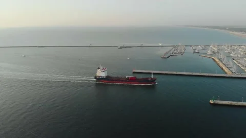 Aerial view of a infrastructure of a seaport, with various industries. Stock Footage 137225227