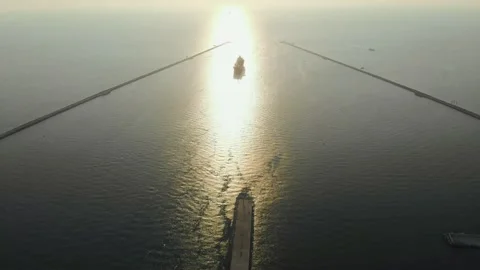 Aerial view of a infrastructure of a seaport, with various industries. Stock Footage 137225684