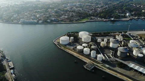 Aerial view of a infrastructure of a seaport, with various industries. Stock Footage 137225845