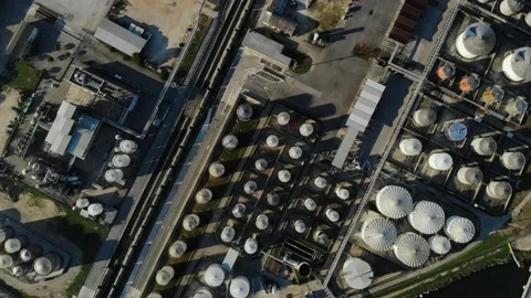 Aerial view of a infrastructure of a seaport, with various industries. Stock Footage 137226213