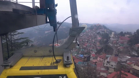 Aerial view from inside the cable car cab of Shimla, Himachal Pradesh, India Stock Footage 112362546