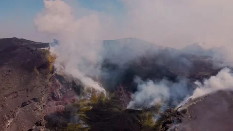 Aerial view of the inside of one of the main craters of mount Etna in SIcily Stock-Footage 139291259