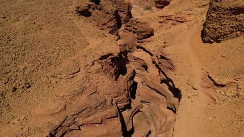 Aerial View Inside Red Canyon Desert Rock Formations Near Eilat Israel 库存影片 337630403