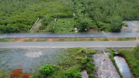 Aerial view of the installation of 5000 red and white flags in order to cel.. Stock Footage 247633520