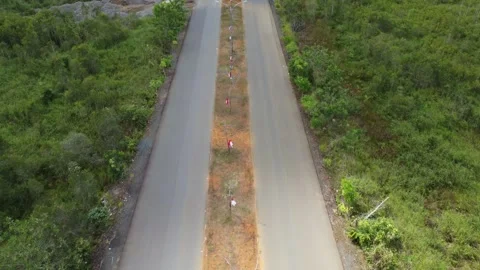 Aerial view of the installation of 5000 red and white flags in order to cel.. Stock Footage 247634162