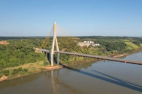 Aerial view of the Integration bridge between Paraguay and Brazil. 스톡 사진