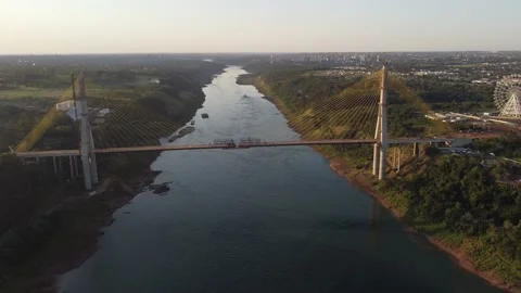 Aerial view of the Integration Bridge over the Parana River under Stock Footage 223418057