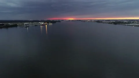 Aerial View of Intense Sunset and Cloud Patterns Stock Footage 141017687