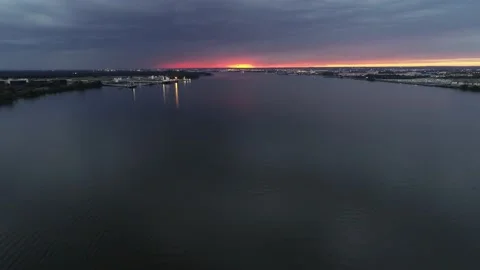 Aerial View of Intense Sunset and Cloud Patterns Stock Footage 141017692