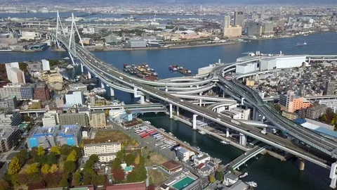 Aerial view interchange highway and overpass in city of Osaka City Stock Footage 104191487