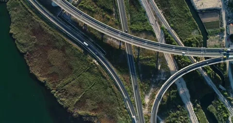 Aerial View of interchange near the town of Stock Footage 345227801