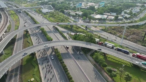 Aerial View of Interchange Traffic in Ho Chi Minh City, Vietnam Stock Footage 340970808