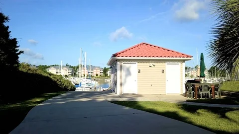 Aerial view of intercoastal marina in South Carolina. Stock Footage