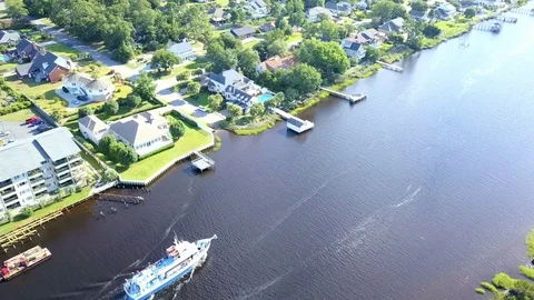 Aerial view on intercoastal waterway in Little River of South Carolina. Stock Footage