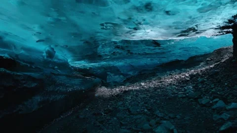 Aerial view of the interior of a blue ice cave, Iceland. Stock Footage 345668754