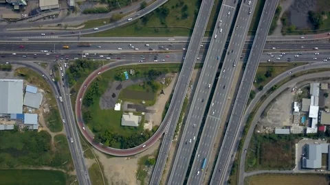 Aerial view of intersecting highway Stock Footage 85543949