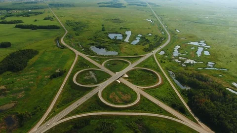 Aerial view of intersecting highways 4k Stock-Footage 90119866
