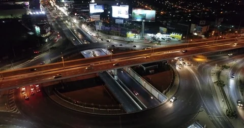 Aerial view intersection cross road vehicle movement Stock Footage 83099337