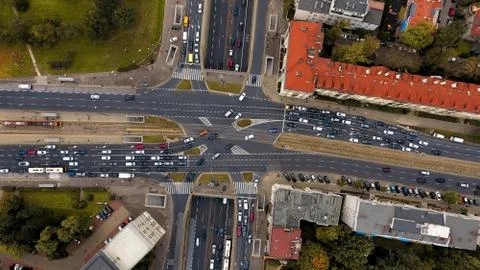 Aerial View On Intersection In Downtown Stock Photos
