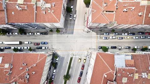 Aerial view of the intersection road at the city center Stock Photos