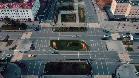 Aerial View on Intersection of streets and parklands in Moscow Stock Footage 146475487