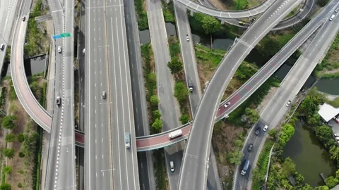 Aerial view intersection transport road aerial many lane road with vehicle Stock Footage 130454063