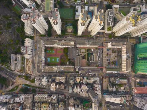 Aerial view of intersections or junctions in Sham Shui Po, Shek Kip Mei, Hong Stock Photos
