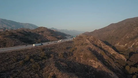 Aerial View of Interstate 5 near Beautiful Burbank Los Angeles California Sunset Stock Footage 103498301