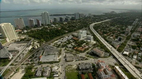 Aerial view Interstate 95 Highway Brickell waterfront Miami Stock-Footage 80171090