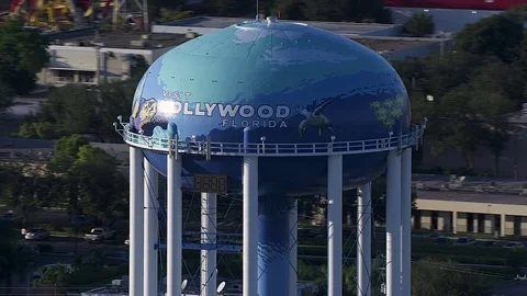 Aerial view Interstate 95 Hollywood water tower Florida Stock-Footage 80169697