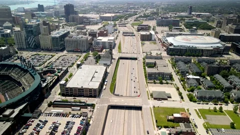 Aerial view of Interstate highway intersection, shot at the highway 75 in D.. Stock Footage 238482632