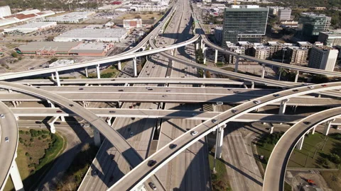 Aerial view of Interstate I-10 freeway and Bellway 8 Houston Texas. Stockbeeldmateriaal 199379451