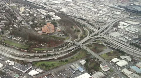 Aerial View of Interstate Junction of I-5 and I-90 in Seattle, WA Stock Footage 10604543